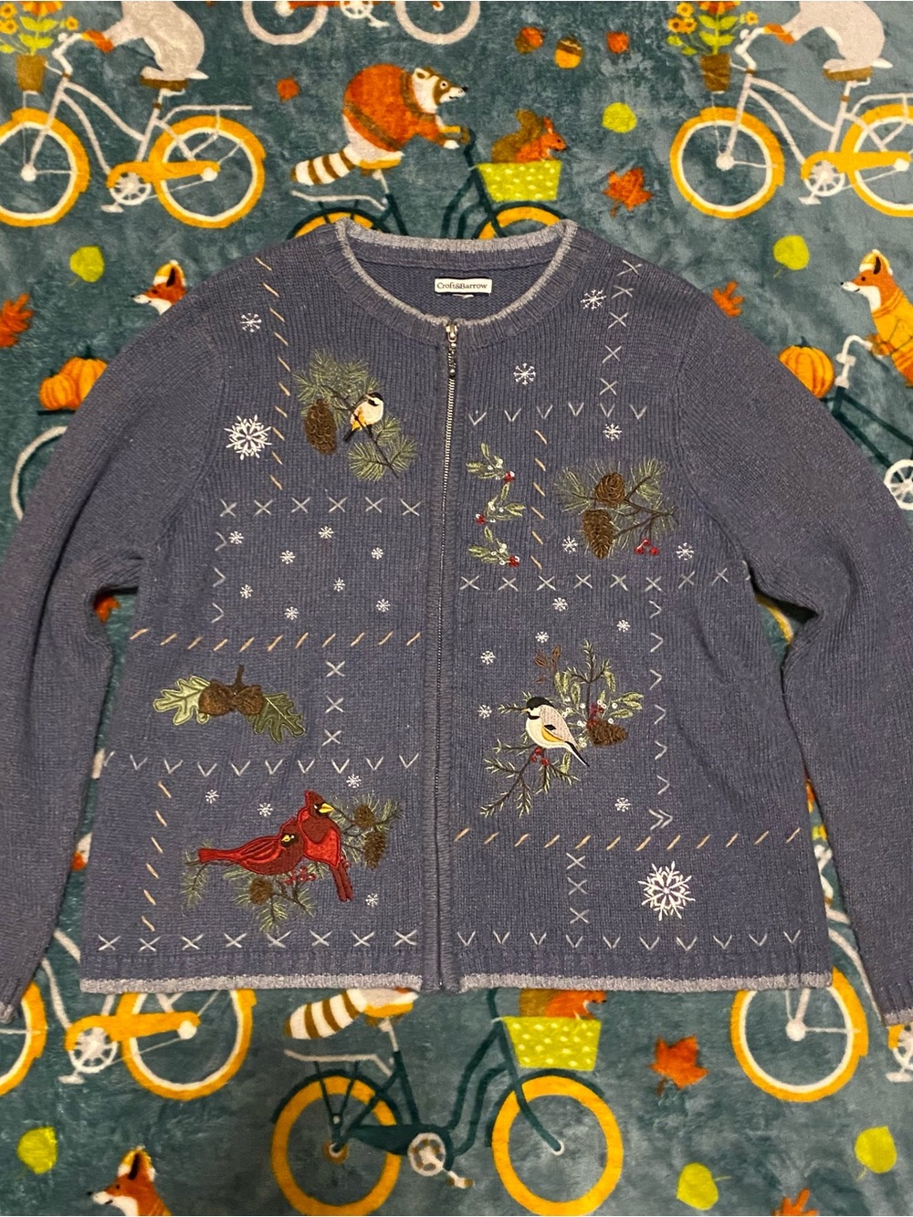 Winter Birds Grandmacore Christmas Sweater Jacket Croft & Barrow Women’s L/XL